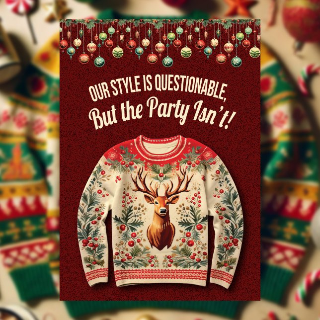Ugly Christmas Sweater Holiday Party Invitation (Join us for holiday fun! Wear your ugliest sweater at your favorite holiday party!)