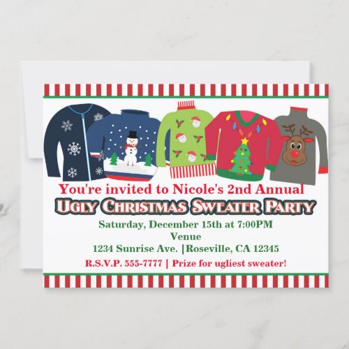 Ugly Christmas Sweater Holiday Party Invitations