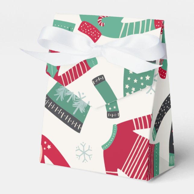 Ugly Christmas Sweater Holiday Pattern Green Red Favor Boxes (Front Side)