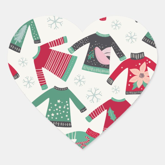 Ugly Christmas Sweater Holiday Pattern Green Red Heart Sticker (Front)