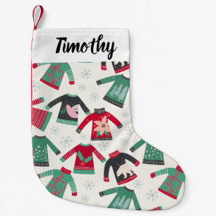 Ugly Christmas Sweater Holiday Pattern Green Red Small Christmas Stocking