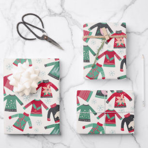 Ugly Christmas Sweater Holiday Pattern Green Red Wrapping Paper Sheets