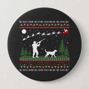Ugly Christmas Sweater Hunting Season Santa Button