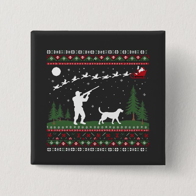 Ugly Christmas Sweater Hunting Season Santa  Button (Front)