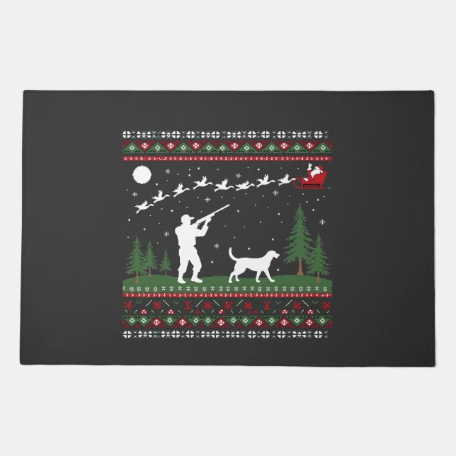 Ugly Christmas Sweater Hunting Season Santa  Doormat (Front)