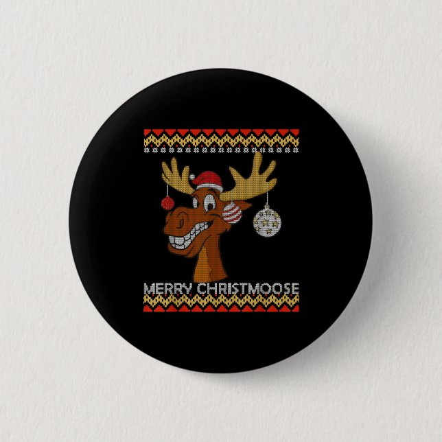 Ugly Christmas Sweater I Merry Christmoose Funny M Button (Front)