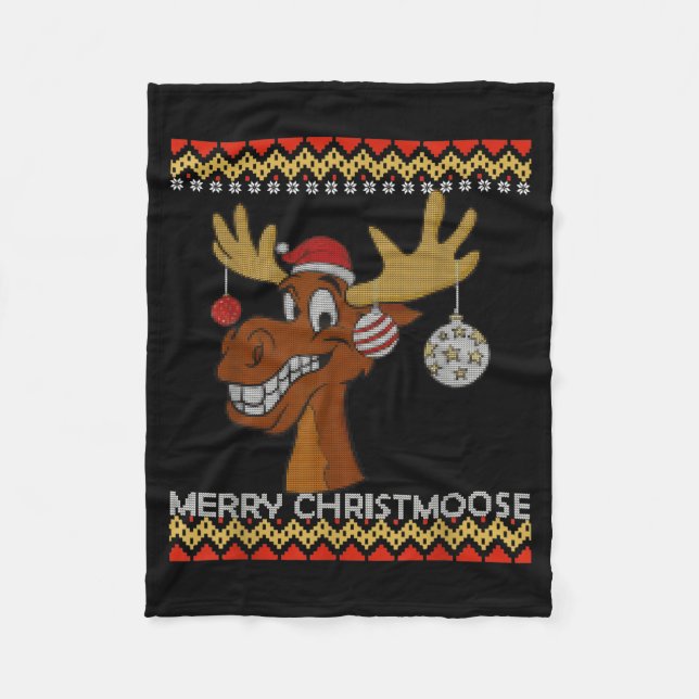 Ugly Christmas Sweater I Merry Christmoose Funny M Fleece Blanket (Front)