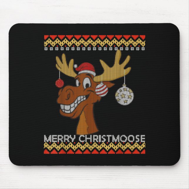 Ugly Christmas Sweater I Merry Christmoose Funny M Mouse Pad (Front)