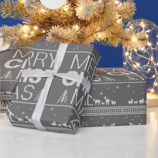 Ugly Christmas Sweater Jesus Christ Christian Gray Wrapping Paper (Holidays)