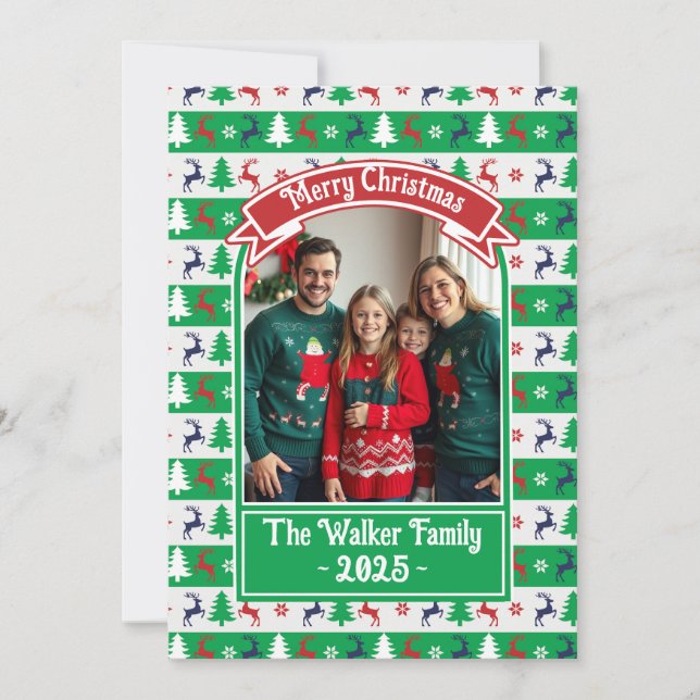 Ugly Christmas Sweater Jumper Family Photo  Holiday Card (Front)