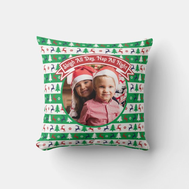 Ugly Christmas Sweater Jumper Family Photo  Throw Pillow (Front)