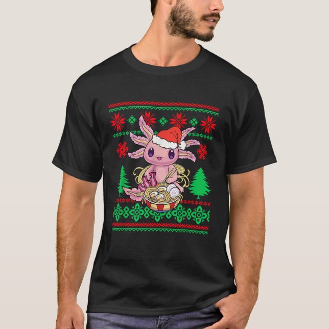 Ugly Christmas Sweater Kawaii Anime Axolotl Eating (Front)