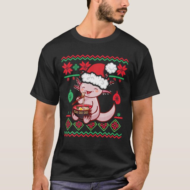 Ugly Christmas Sweater Kawaii Anime Axolotl Eating (Front)