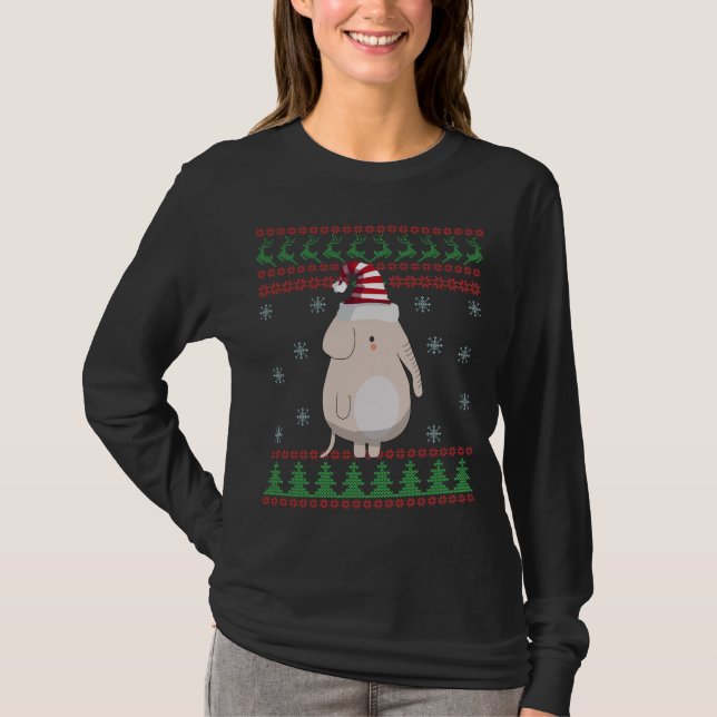 Ugly Christmas Sweater Kawaii Elephant Lovers Gift (Front)