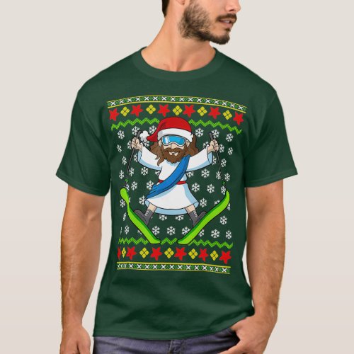 Ugly Christmas Sweater  Kids Jesus Skiing Gift