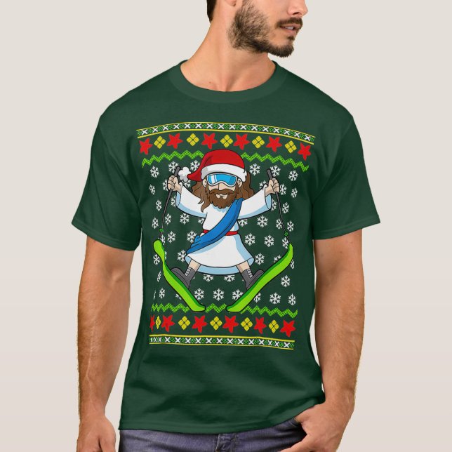 Ugly Christmas Sweater  Kids Jesus Skiing Gift (Front)