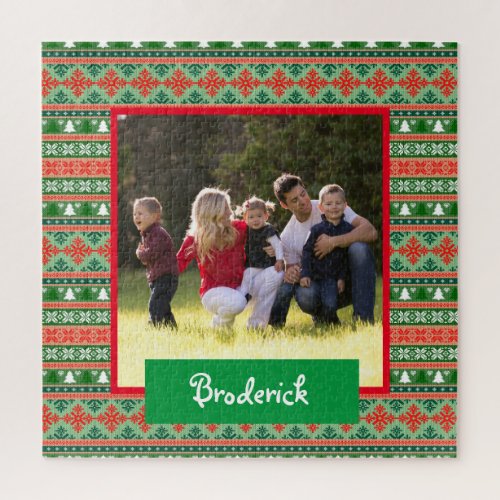 Ugly Christmas Sweater Knit Family Photo Jigsaw Puzzle