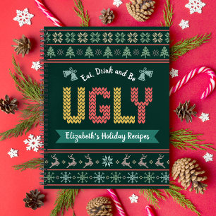 Ugly Christmas Sweater Knit Green Recipe Cookbook Notebook