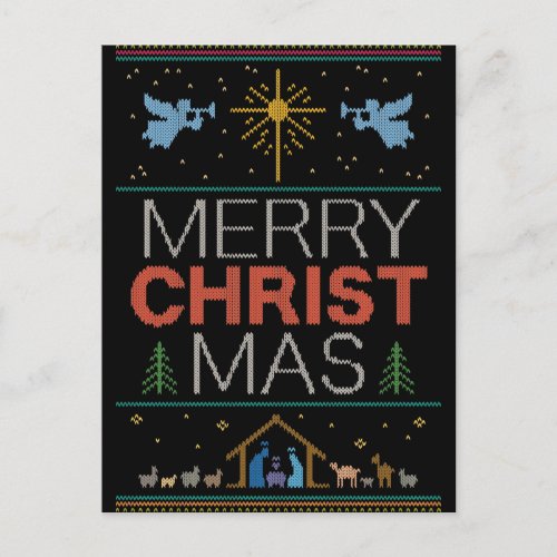 Ugly Christmas Sweater Knit Religious Christian Holiday Postcard