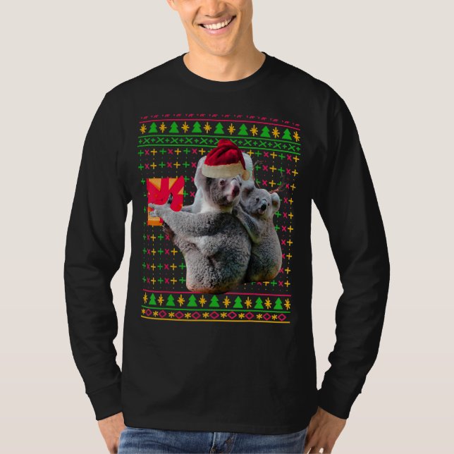 Ugly Christmas Sweater Koala Funny Santa Hat Antle (Front)