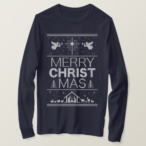 Ugly Christmas Sweater Merry Christ Religious Blue