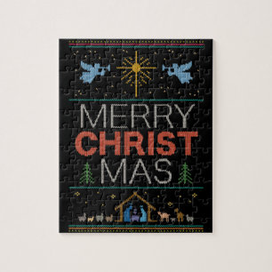 Ugly Christmas Sweater Merry Christmas Christian Jigsaw Puzzle
