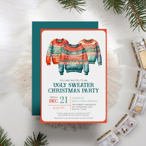 Ugly Christmas Sweater Modern Retro Holiday Party Invitation