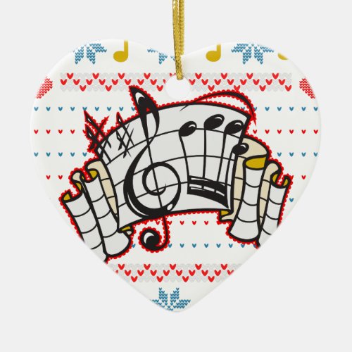 Ugly Christmas Sweater Music Notes Ceramic Ornament