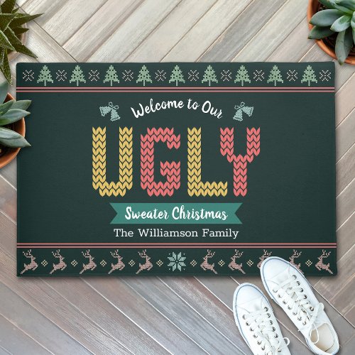 Ugly Christmas Sweater Nordic Hunter Green Knit Doormat