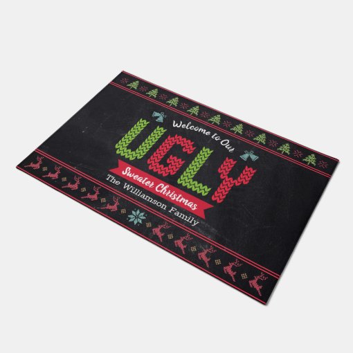 Ugly Christmas Sweater Nordic Knit Fun Chalkboard Doormat Zazzle