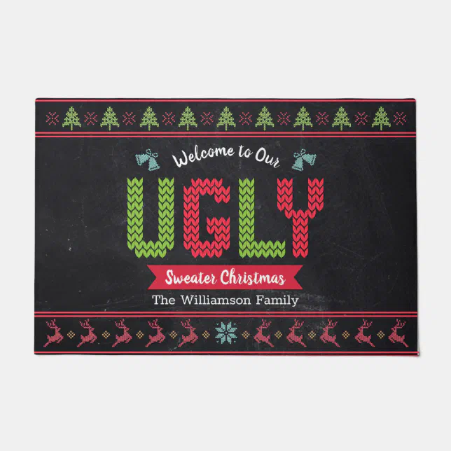 Ugly Christmas Sweater Nordic Knit Fun Chalkboard Doormat Zazzle