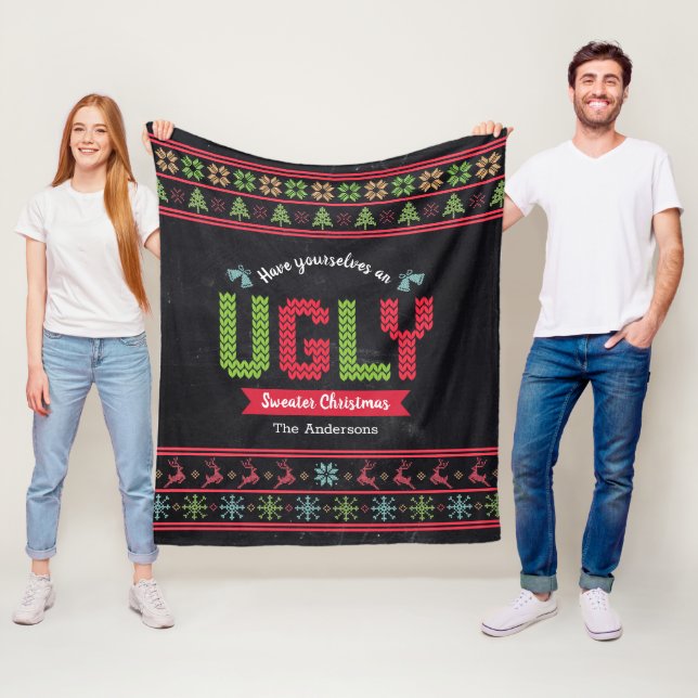 Ugly Christmas Sweater Nordic Knit Fun Chalkboard  Fleece Blanket (In Situ)