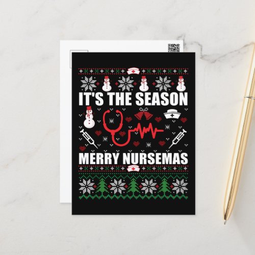 ugly christmas sweater nurse postcard