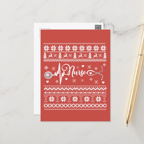 ugly christmas sweater nurse postcard