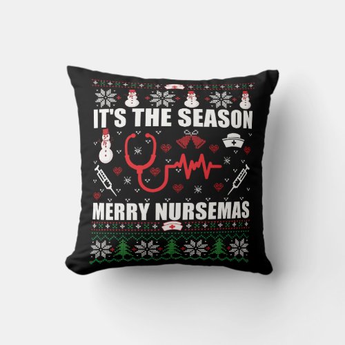 ugly christmas sweater nurse throw pillow