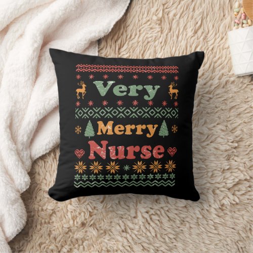 ugly christmas sweater nurse vintage throw pillow