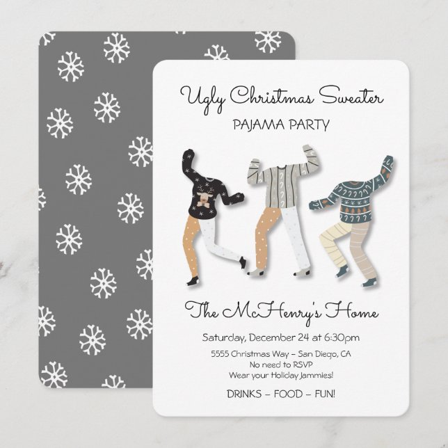 Ugly Christmas Sweater Pajama Party Invitation (Front/Back)