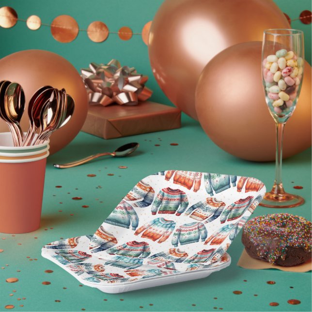 Ugly Christmas Sweater Paper Plates (Multi)
