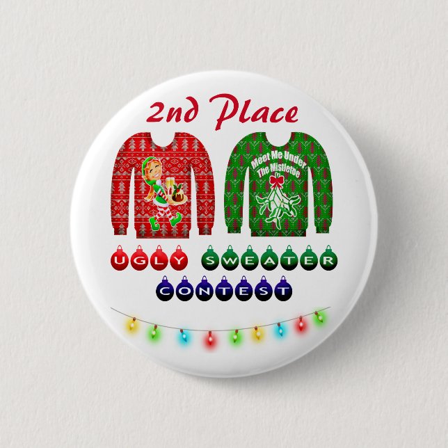 Ugly Christmas Sweater Party 2nd Place Winner Button (Front)