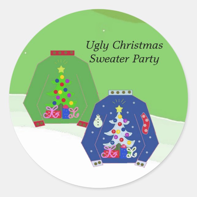 Ugly Christmas Sweater Party Classic Round Sticker (Front)