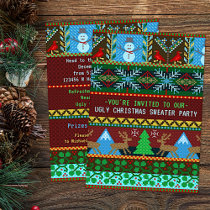 Ugly Christmas Sweater Party Fun Knitted Reindeer Invitation