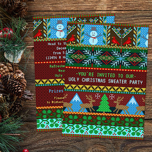 Ugly Christmas Sweater Party Fun Knitted Reindeer Invitation