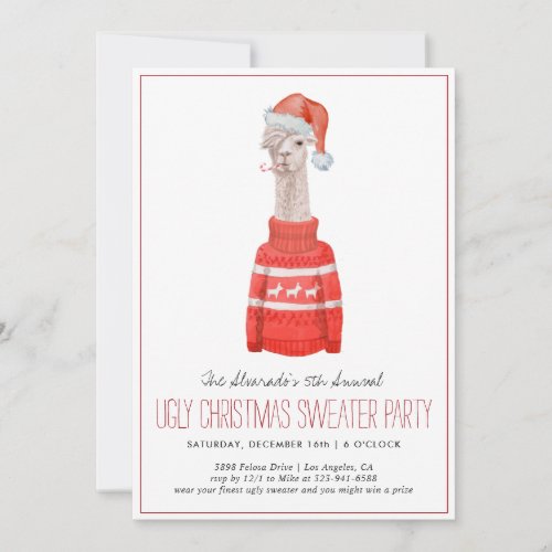 Ugly Christmas Sweater Party  Funny Llama Invite