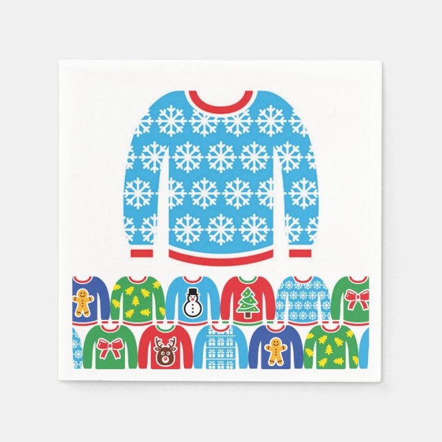 Ugly Christmas Sweater Party Holiday Snowflakes Na Napkins (Front)