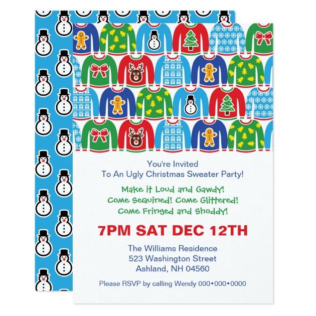 Ugly Christmas Sweater Party Holiday Xmas Party Invitation