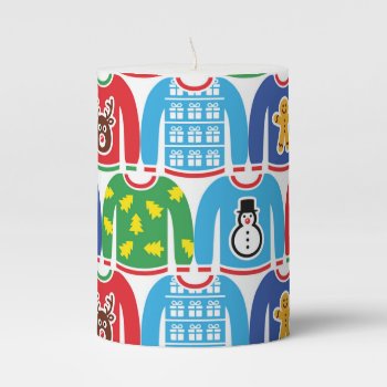Ugly Christmas Sweater Party Holiday Xmas Party Na Pillar Candle by PineAndBerry at Zazzle