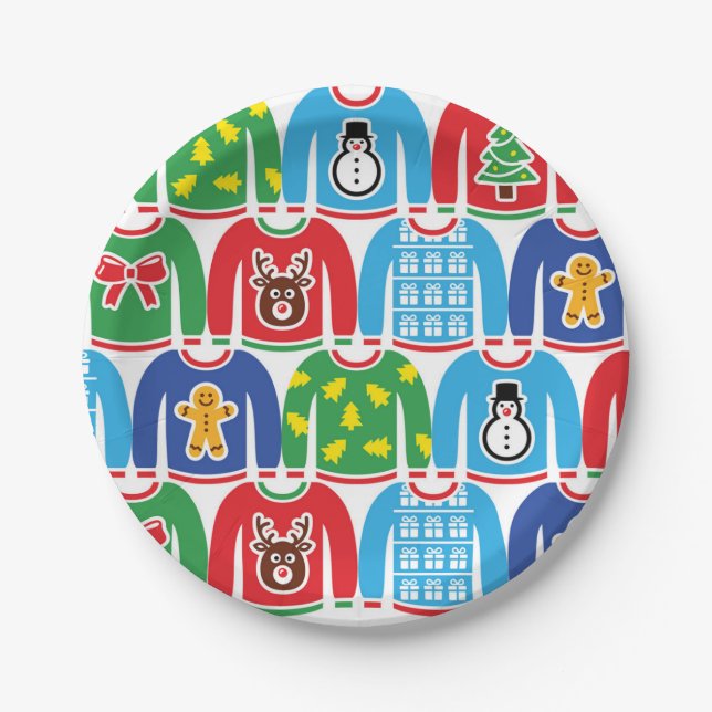 Ugly Christmas Sweater Party Holiday Xmas Party Paper Plates (Front)
