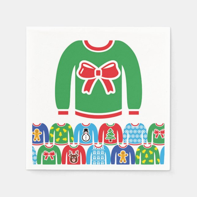 Ugly Christmas Sweater Party Holiday Xmas Red Bow  Napkins (Front)
