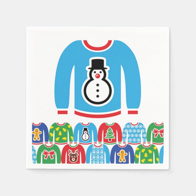Ugly Christmas Sweater Party Holiday Xmas Snowman  Napkins (Front)