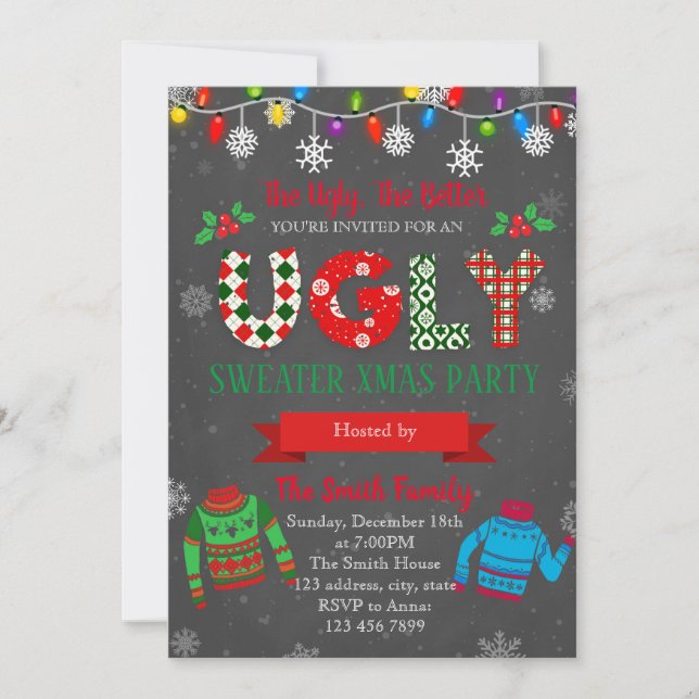 Ugly christmas sweater party invitation (Front)
